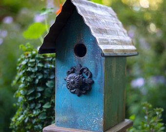 Hand-Painted PNW Cedar Rustic Birdhouse - Farmhouse Porch Decor
