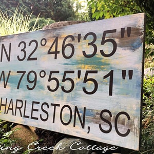 Rustic Coordinates Sign Personalized With Your Location Beautifully Hand-painted On A Rustic Wood Plank
