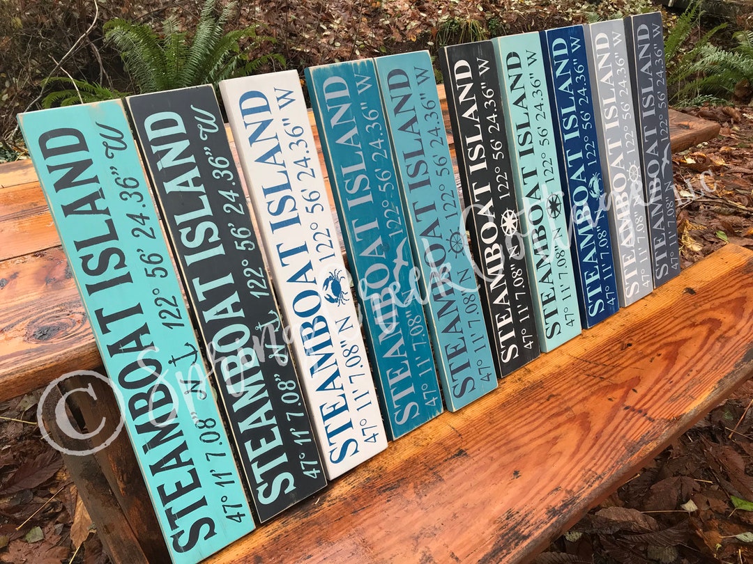 Custom Coastal GPS Coordinates Sign: Hand-painted Rustic Barnwood - Etsy