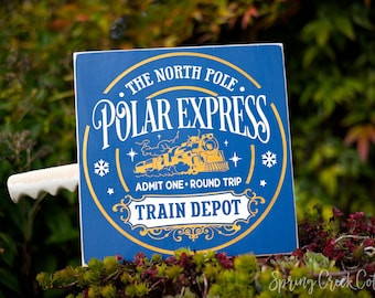 Handcrafted Polar Express Train Sign | Rustic Barnwood Holiday Decor (10"x10")