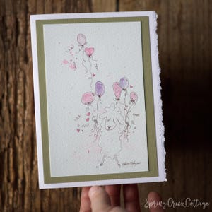 Lustige handgemachte Bauernhof Valentinstag Aquarell Karte 15x20 Büttenrand Blanko Liebesbrief Karte mit Umschlag Handgemalte Originalkunst für Sie