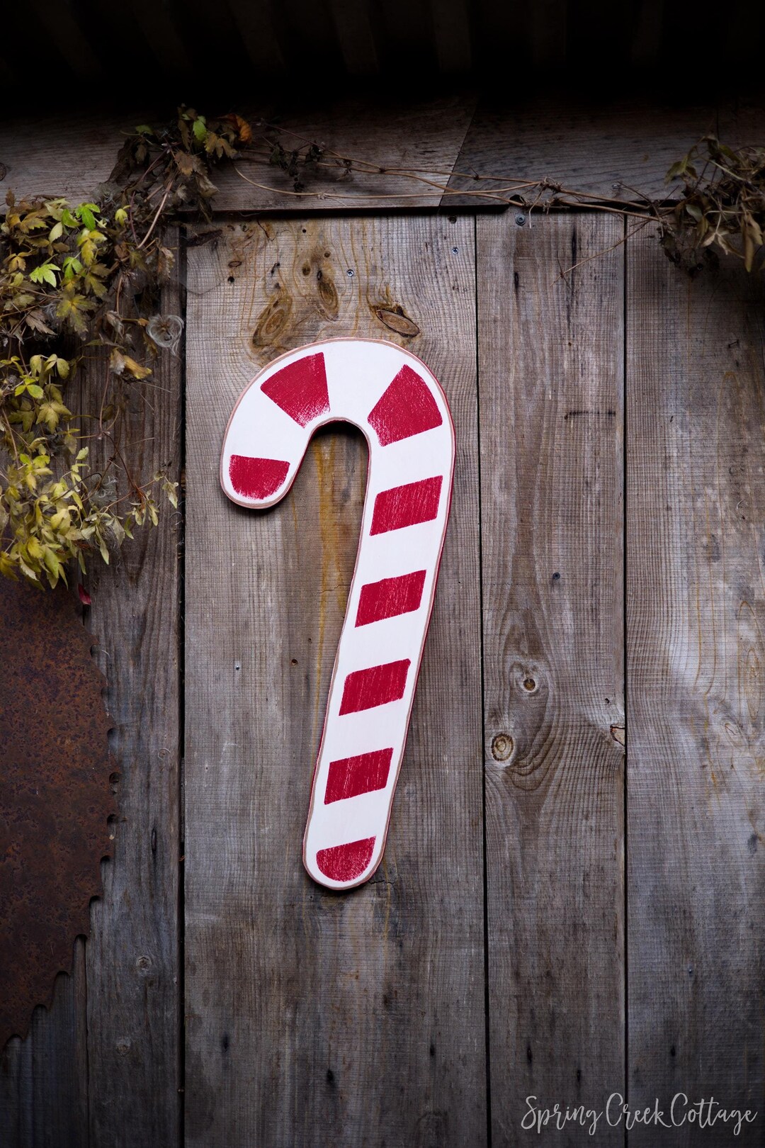 Hand-painted Rustic Candy Cane: 24