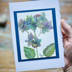 Carte de voeux vierge aquarelle peinte à la main originale 5 x 7 pour toutes les occasions Carte à encadrer, petite fleur abstraite, art mural fait main