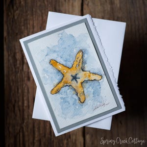 Original Aquarell 5x7 Blanko Grußkarte für alle Anlässe Handgemalte Frameable Nautische Seestern Winzige Wandkunst