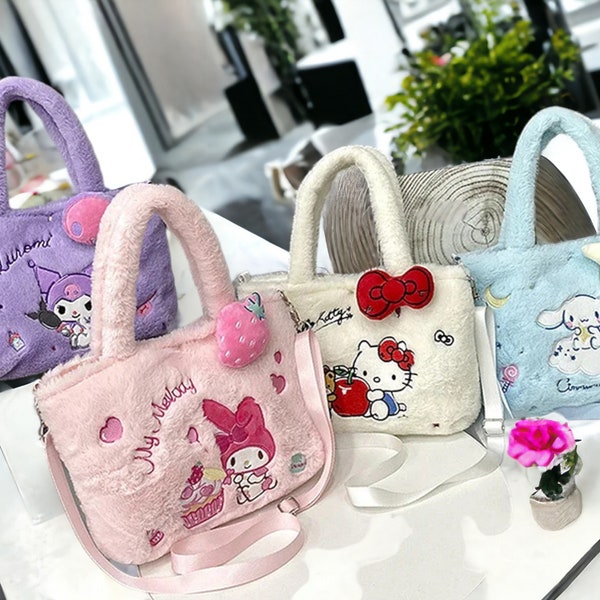 Hello Kitty Plush Bag - Kawaii Characters Handbag | Cute Tote Bag for Women and Girls | Unique Gifts for Sanrio Fans