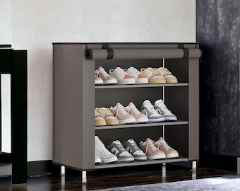 4-Layer Dustproof Shoe Rack Cabinet - Simple Fabric Shoe Organizer - Curtain Design - Multipurpose Household Storage