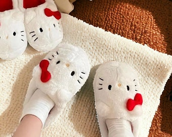 Plush Hello Kitty Slippers | Kawaii Cute Student Autumn Winter Soft Padded Bedroom Slippers | Cozy Women's House Shoes