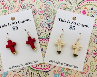 Mineral Stone Cross Earrings