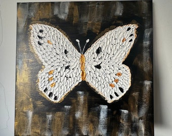 Metamorphosis Original Painting 50x50cm Textured Butterfly Painting in Gold & White for Modern Wall Art and Decor