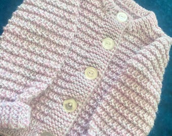 Vintage Children Girls Hand-Knit Crotchet Purple Cardigan Sweater