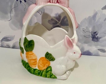 Vintage Nantucket Ceramic Easter Basket with Bow