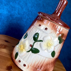 Pot à biscuits vintage American Bisque Pottery Baratte au beurre, poterie avec fleurs 10 po. de haut