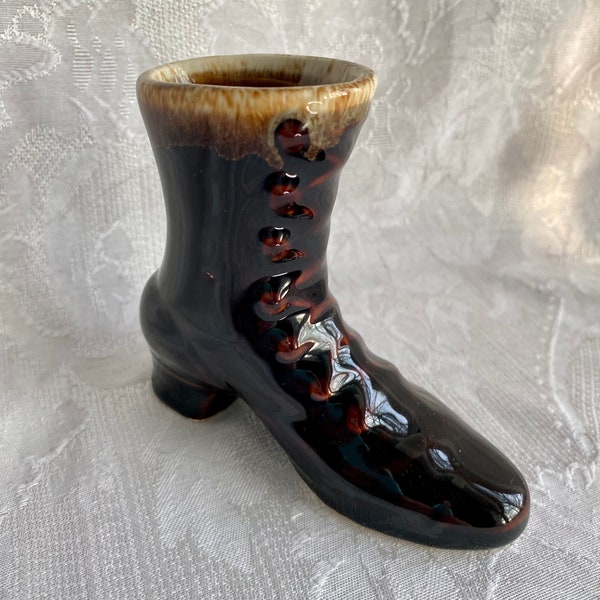 Vintage Pfaltzgraff Gourmet Drip Brown Porcelain Boot/Shoe