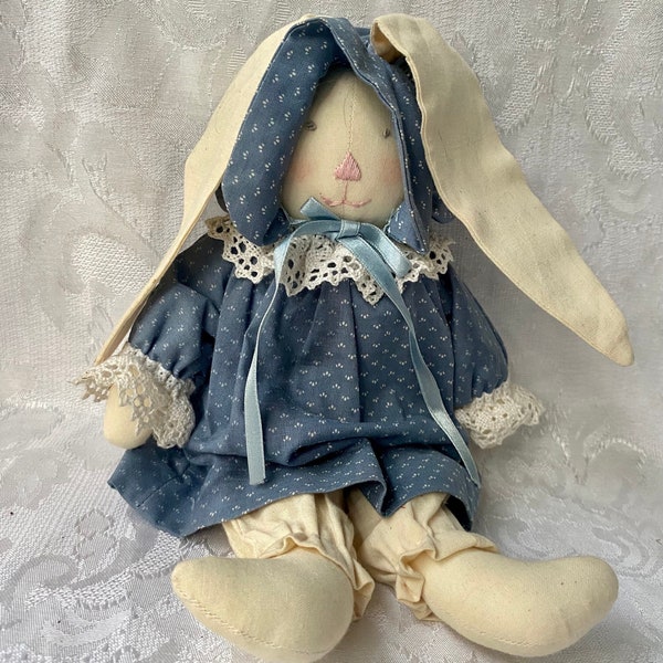 Vintage Handmade Folk Art Stuffed Rabbit Rag Doll With Dress