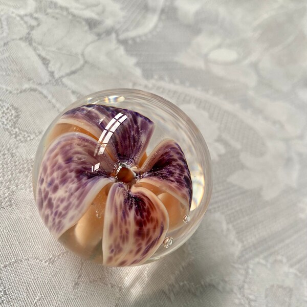 Vintage Glass Eye Studio Purple Lily Glass Art Paperweight