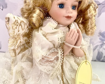 Vintage Emerald Doll Collection Porcelain Angel Blonde Doll Angel Wings