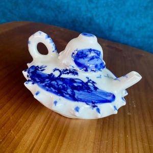 Vintage Japanese Blue & White Porcelain Miniature Teapot Hand-Painted Collectible