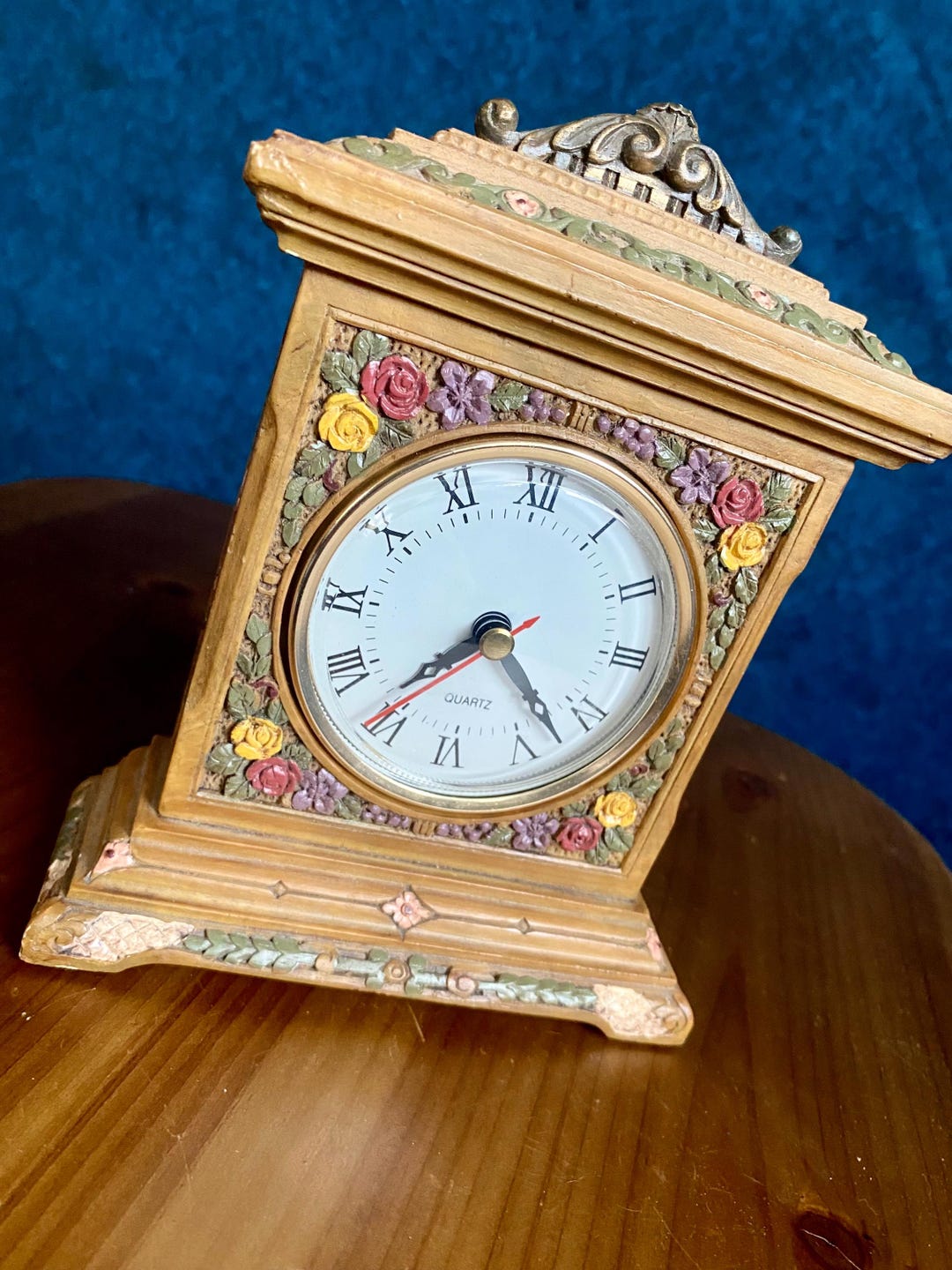 Vintage Hand Painted Floral Mantel Clock - Etsy