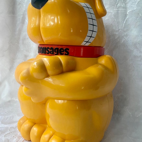 Vintage Quaker Oats 1991 Snausages Talking Orange Dog Treat Container Cookie Jar