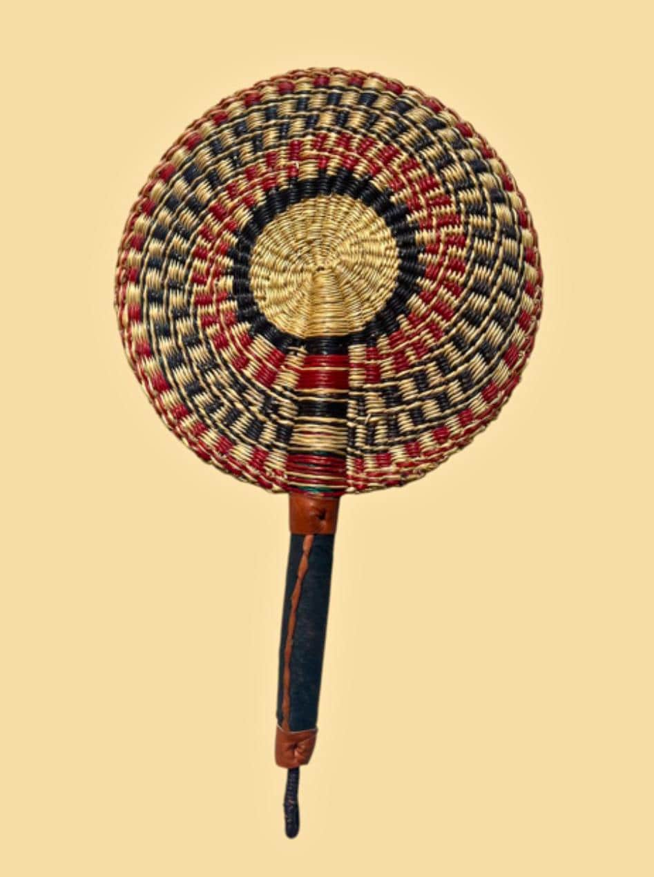 African Handwoven Decorative Fan | Handwoven African Fan | Handwoven Bolga Fan | Decorative Fan | Leather Handles