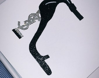 silver and black high heel inspired gem canvas