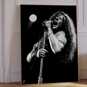 Janis Joplin Singing Wall Art, Janis Joplin Poster, Black and White Art