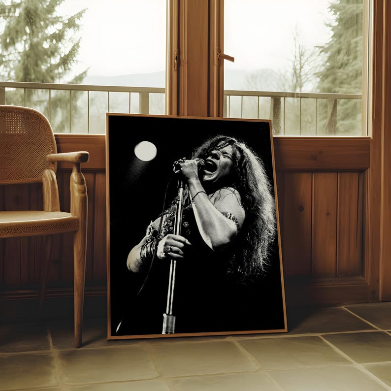 Janis Joplin Singing Wall Art, Janis Joplin Poster, Black and White Art ...