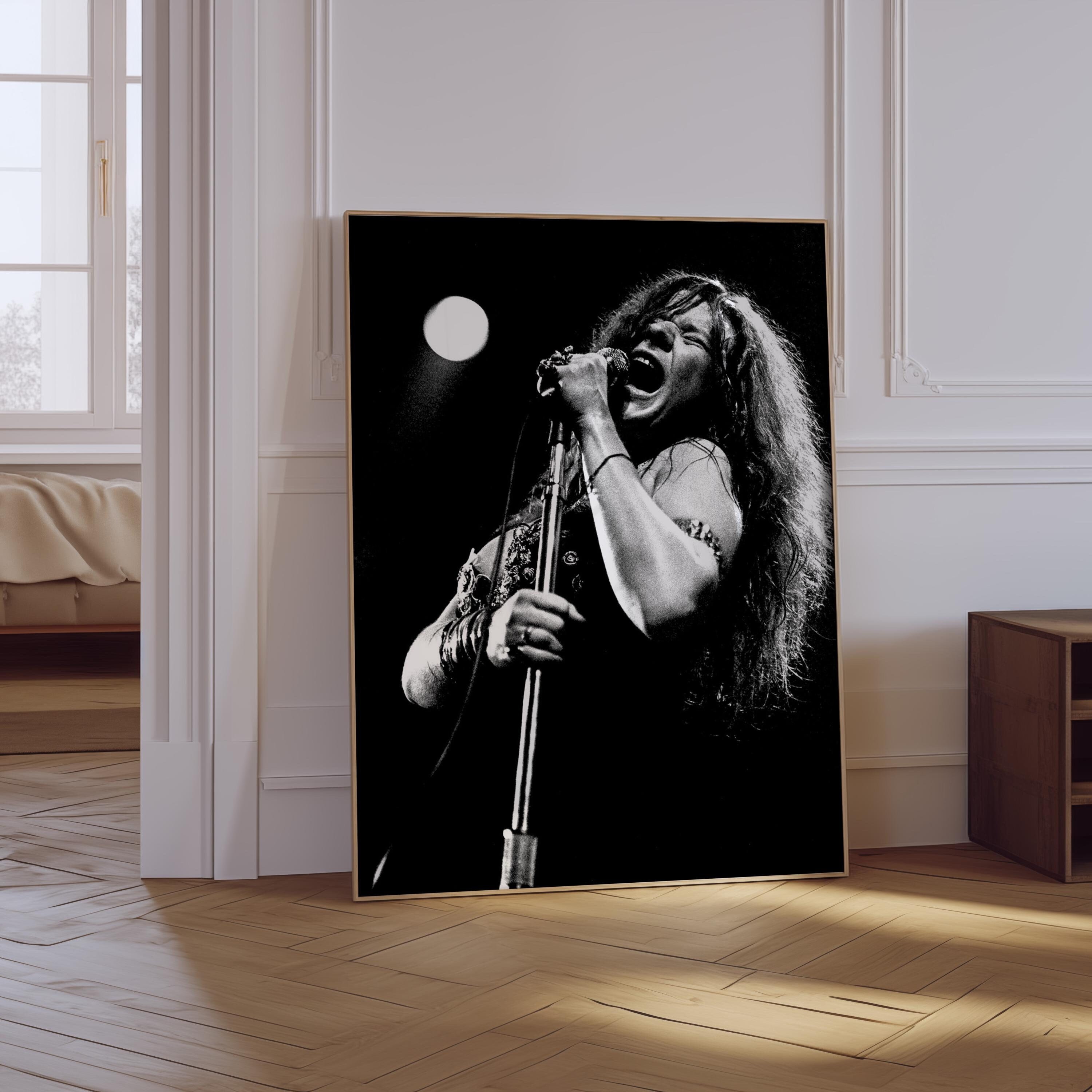 Janis Joplin Singing Wall Art, Janis Joplin Poster, Black and White Art ...