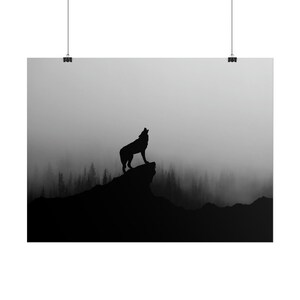 Wolf Poster, Wolf Howling Poster, Howling Wolf framed canvas, Black Wolf wall art image 9