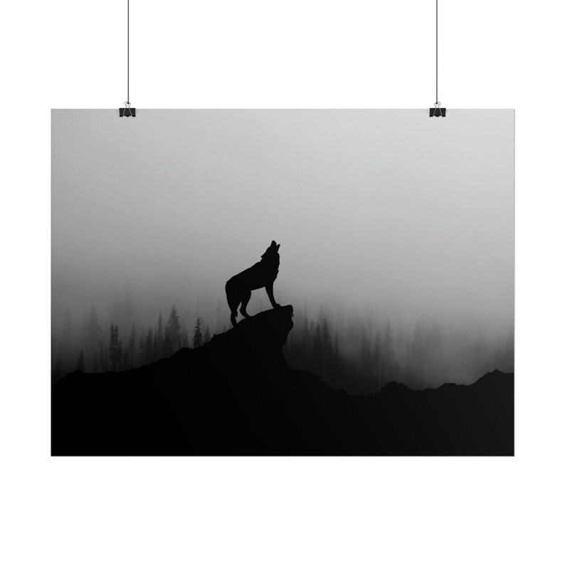 Wolf Poster, Wolf Howling Poster, Howling Wolf framed canvas, Black Wolf wall art image 9