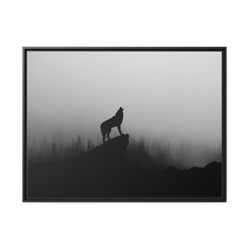 Wolf Poster, Wolf Howling Poster, Howling Wolf framed canvas, Black Wolf wall art image 7