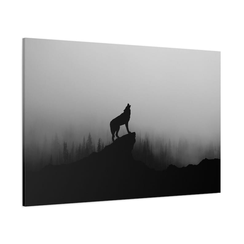Wolf Poster, Wolf Howling Poster, Howling Wolf framed canvas, Black Wolf wall art image 6