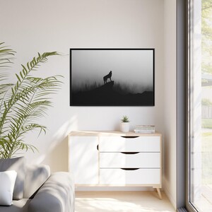 Wolf Poster, Wolf Howling Poster, Howling Wolf framed canvas, Black Wolf wall art image 2