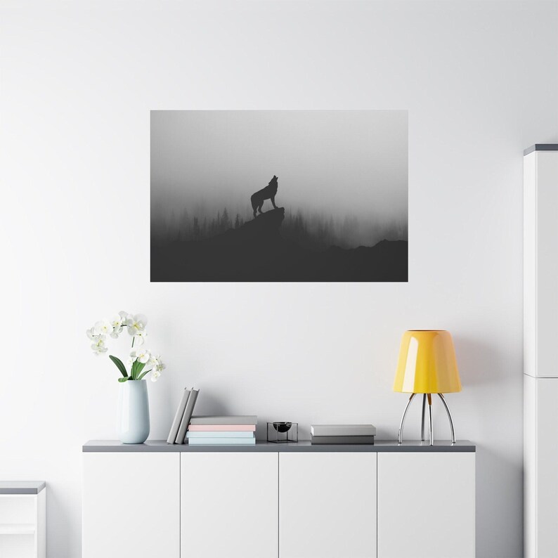 Wolf Poster, Wolf Howling Poster, Howling Wolf framed canvas, Black Wolf wall art image 3