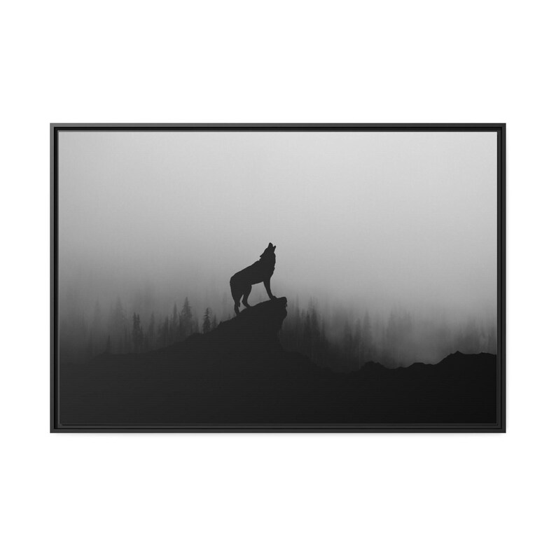 Wolf Poster, Wolf Howling Poster, Howling Wolf framed canvas, Black Wolf wall art image 8