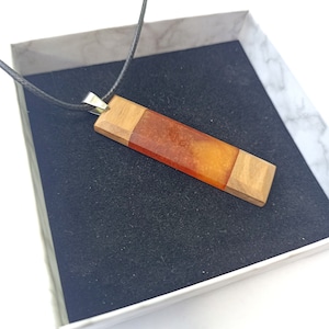 Olive Wood Bar Necklace, Geometric Wood Necklace, Mens Wood Necklace, Wood Resin Necklace, Orange Wood Necklace, Rustic Mens Necklace