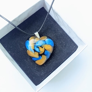 Orange blue resin pendant necklace- colorful heart pendant - perfect accessory for Valentine&#39;s Day
