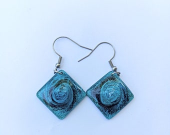 Galactic Blue Resin Earrings - Unique Mismatch Dangle, Stainless Steel Fashion Statement for Cool Girl Gift