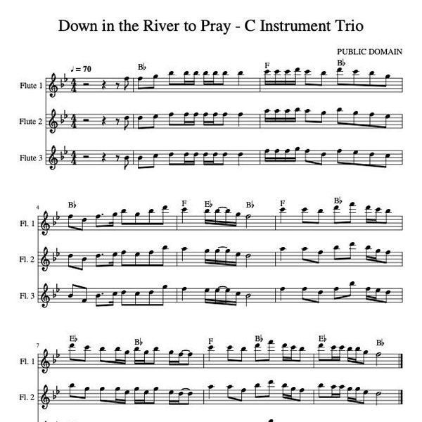 Down to the River to Pray - Sheet music - C instrument trio