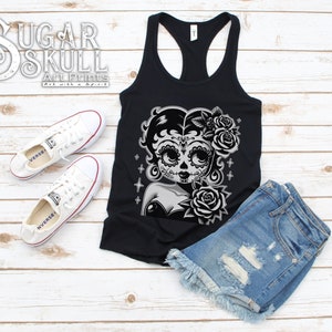 Trendy Women&#39;s Sugar Skull Betty Boop Tank, Eye-Catching Design