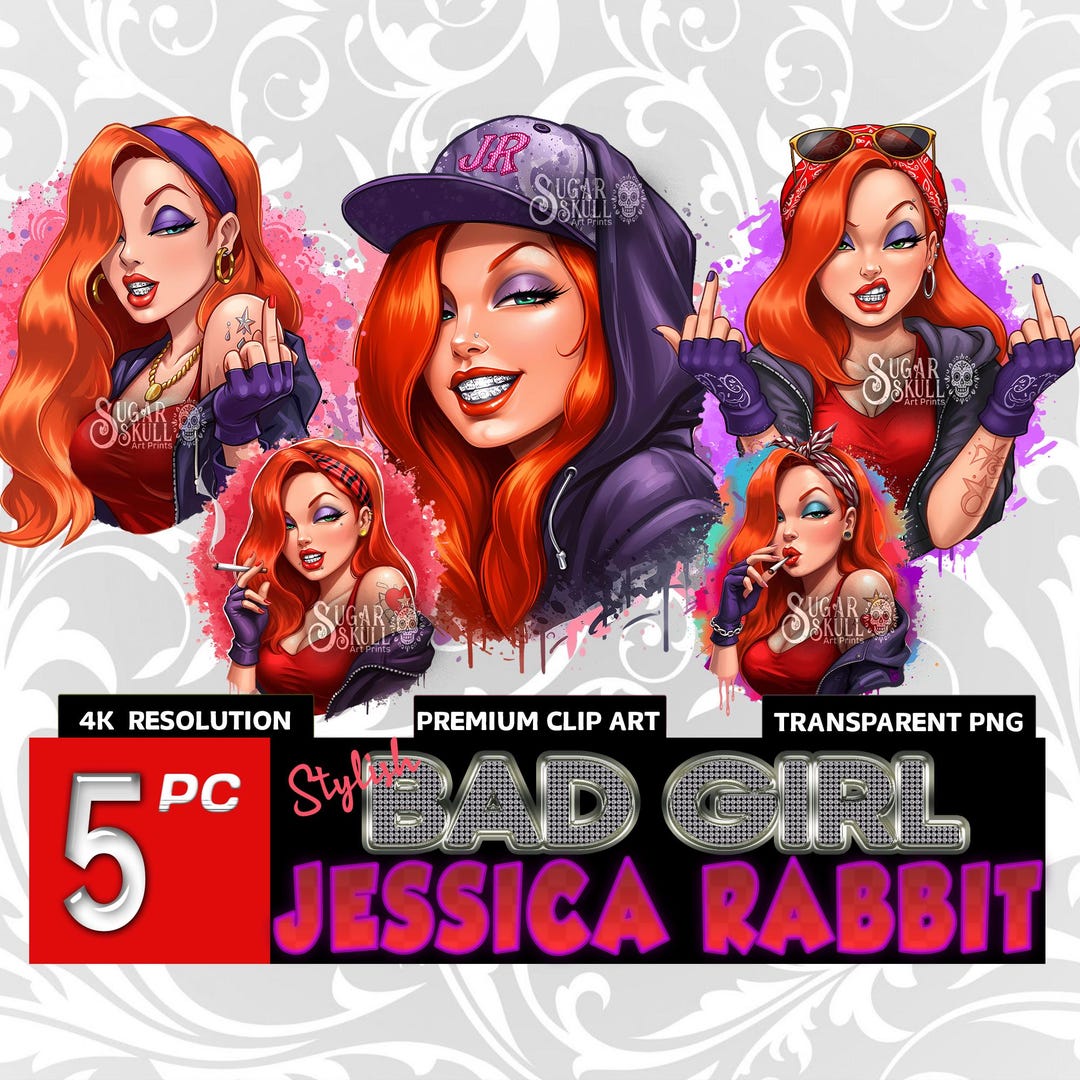 Jessica Rabbit Clipart Set: Edgy Cartoon Diva PNG Graphics (digital ...