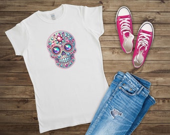 Unique Women's Dia de los Muertos Shirt: Colorful Sugar Skull Graphic Top