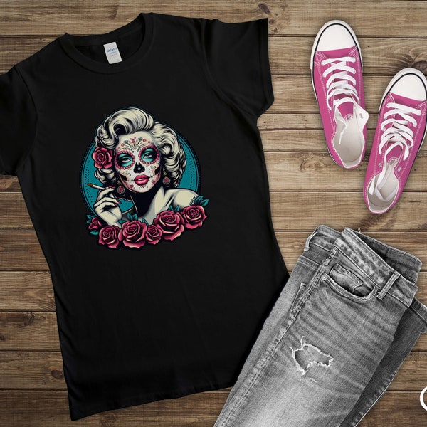 Stunning Marilyn Monroe Sugar Skull Tee: Women's Celebrity Chic