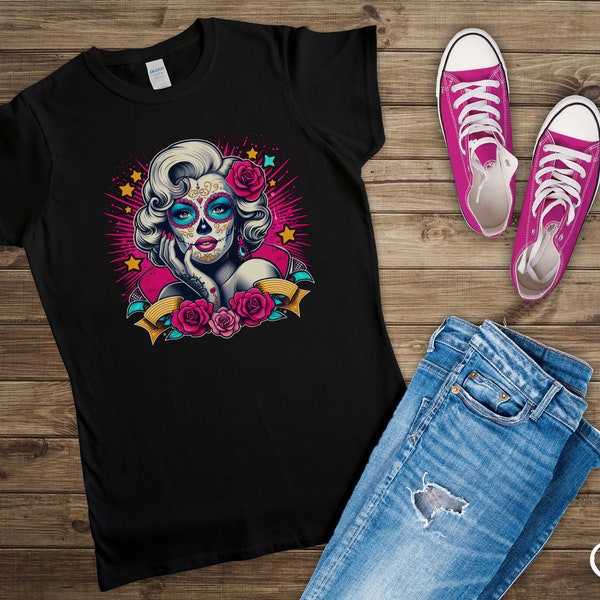 Fun and Fabulous Marilyn Monroe Sugar Skull T-Shirt for Women