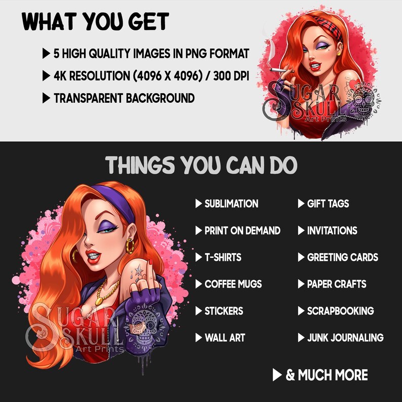 Jessica Rabbit Clipart Set: Edgy Cartoon Diva PNG Graphics (digital ...