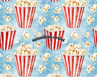 Popcorn Food Snacks Seamless Pattern | Digital Download | Unlimited Commercial Use | Baby Clothing | Watercolor Design | Craft | Fabric