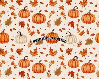 Fall Autumn Pumpkin Autumn Seamless Pattern | Digital Download | Unlimited Commercial Use | Baby Clothing | Painted Design | Craft | Fabric