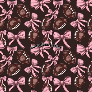 Bow Pink Football Autumn Seamless Pattern | Digital Download | Unlimited Commercial Use | Baby Clothing | Watercolor Design | Craft | Fabric