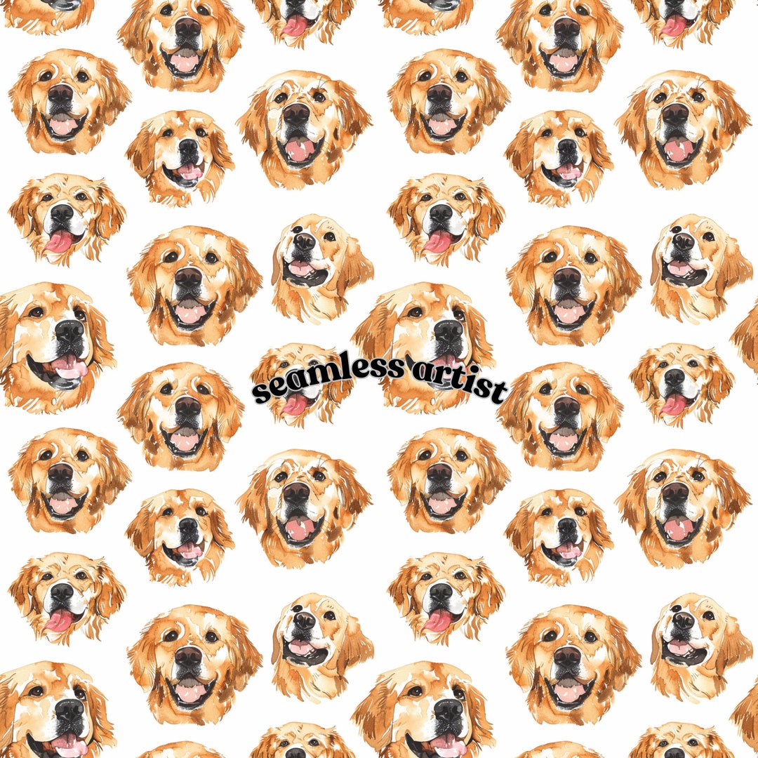 Golden Retriever Dog Puppy Cute Seamless Pattern | Digital Download ...