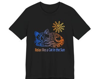 Relax Like a Cat in the Sun T-Shirt | Sleeping Cat Illustration, Pastel Rainbow